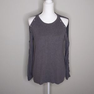 American Eagle Soft And Sexy Plush Grey Sweatshirt Cold Shoulder Laceup